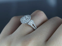 1 Carat Oval Cut Diamond Engagement Ring for Women, Halo Ring Set, Wedding Ring