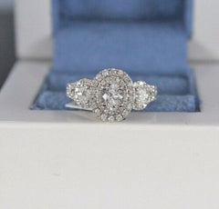 1 Carat Oval Cut Diamond Engagement Ring for Women, Halo Ring Set, Wedding Ring