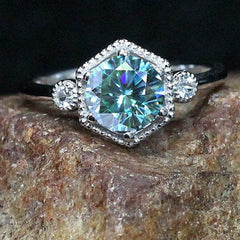 3 Carat Blue Round Cut Diamond Engagement Ring for Women, Wedding Ring, Christmas Gifts