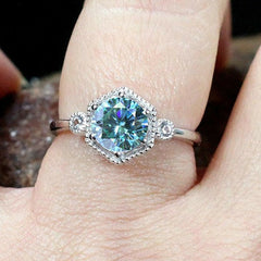 3 Carat Blue Round Cut Diamond Engagement Ring for Women, Wedding Ring, Christmas Gifts