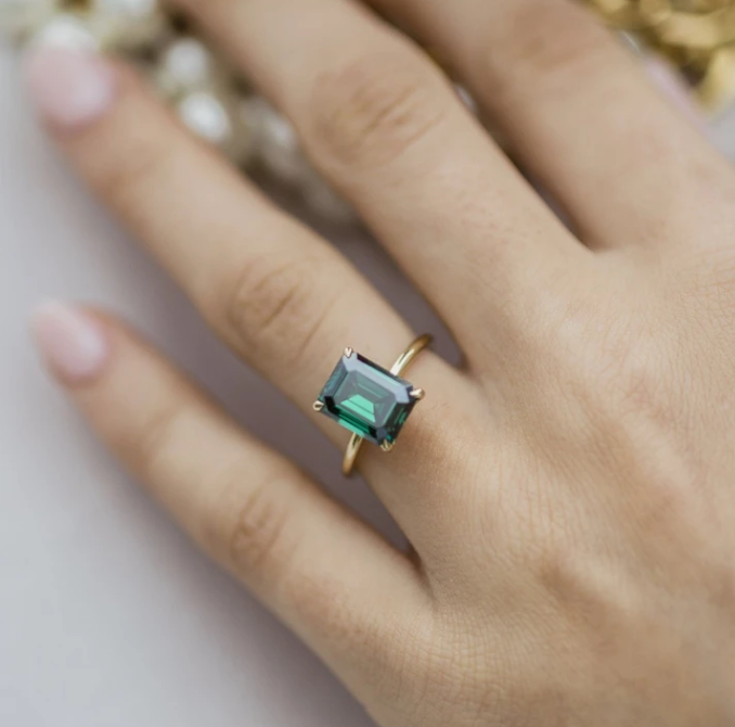 3 Carat Green Emerald Cut Diamond Engagement Ring for Women, Wedding Ring, Christmas Gifts