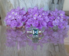 2.5 Carat Blue Emerald Cut Diamond Engagement Ring for Women, Wedding Ring, Three Stone Ring