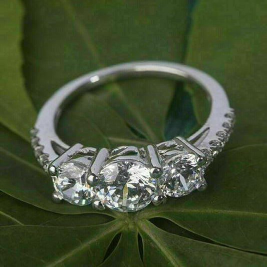 1 Carat Round Cut Diamond Engagement Ring for Women, Three Stone Ring, Christmas Gifts, Wedding Ring