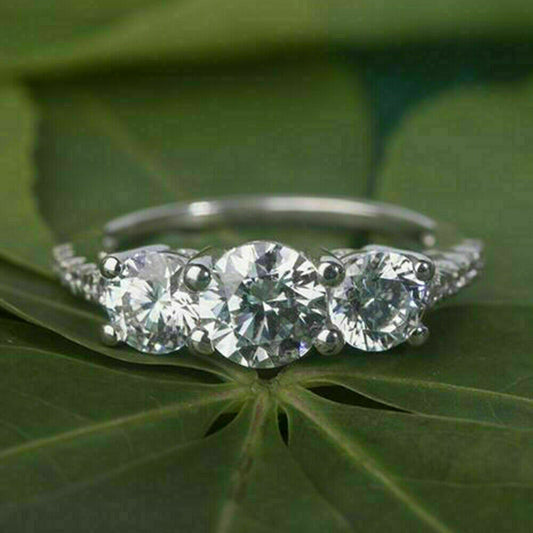1 Carat Round Cut Diamond Engagement Ring for Women, Three Stone Ring, Christmas Gifts, Wedding Ring
