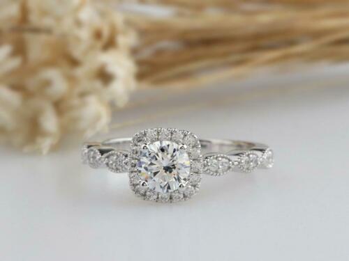 1 Carat Round Cut Diamond Wedding Ring, Halo Engagement Ring For Women, Christmas Gifts