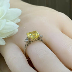 3 Carat Yellow Asscher Cut Diamond Engagement Ring for Women, Wedding Ring, Three Stone Ring