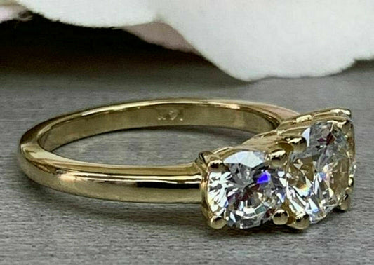 2 Carat Round Cut Diamond Engagement Ring For Women, Three Stone Ring, Wedding Ring