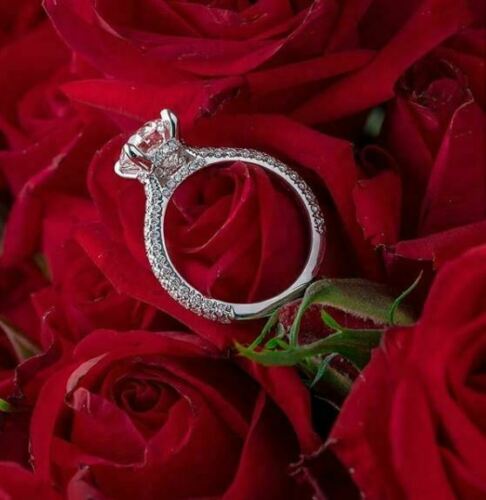 2 Carat Round Cut Diamond Engagement Ring for Women, Solitaire Accents Anniversary Gifts For Her, Wedding Ring