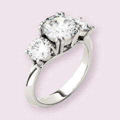 3 Carat Round Cut CVD Lab Grown Diamond Engagement Ring for Women, Three Stone Ring, Wedding Ring, Christmas Gifts