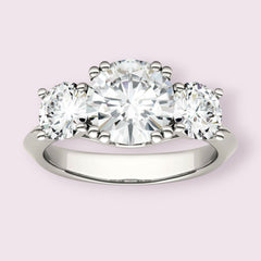 3 Carat Round Cut CVD Lab Grown Diamond Engagement Ring for Women, Three Stone Ring, Wedding Ring, Christmas Gifts