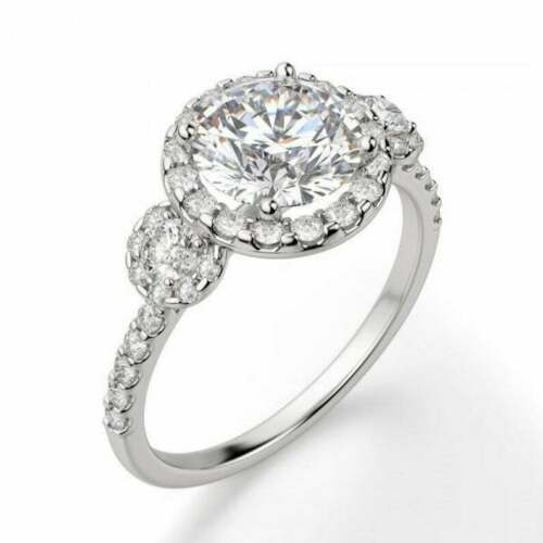 2.5 Carat Round Cut Diamond Wedding Ring For Women, Halo Engagement Ring, Christmas Gifts