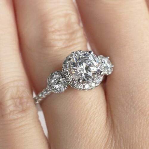 2.5 Carat Round Cut Diamond Wedding Ring For Women, Halo Engagement Ring, Christmas Gifts