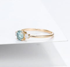 1 Carat Blue Round Cut Diamond Engagement Ring for Women, Three Stone Ring, Wedding Ring