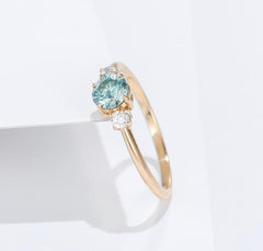 1 Carat Blue Round Cut Diamond Engagement Ring for Women, Three Stone Ring, Wedding Ring