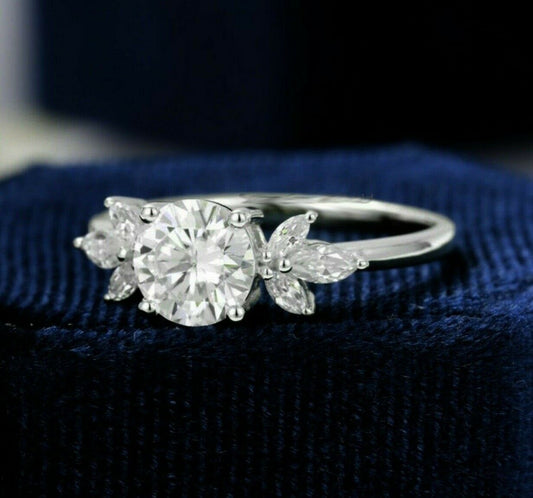 2 Carat Round Cut Diamond, Cluster Style Engagement Ring for Women, Wedding Ring, Anniversary Gifts