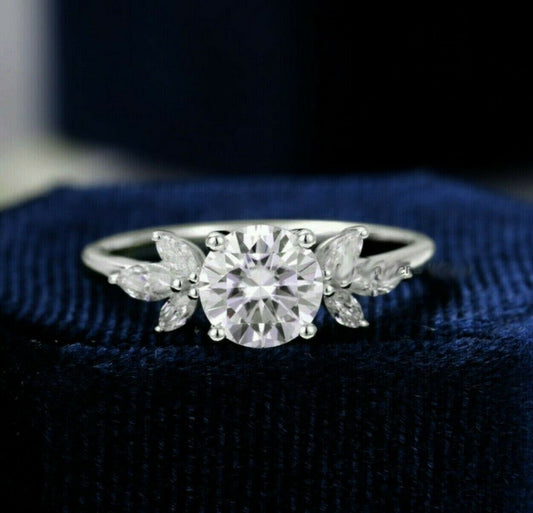 2 Carat Round Cut Diamond, Cluster Style Engagement Ring for Women, Wedding Ring, Anniversary Gifts