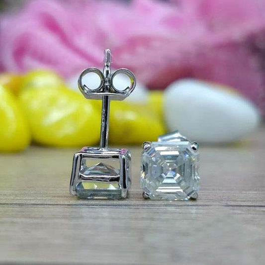 5 TCW Asscher Cut Diamond Stud Earrings For Women, Wedding Earrings, Christmas Gift