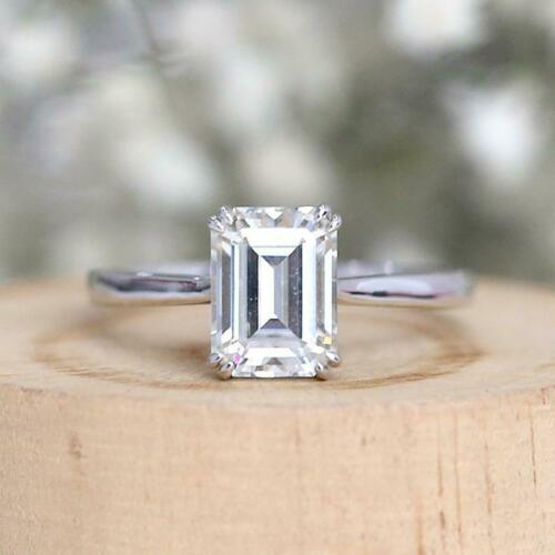 2 Carat Emerald Cut Diamond Engagement Ring for Women, Solitaire Ring, Wedding Ring