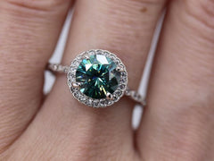 2.5 Carat Green Round Cut Diamond Engagement Ring for Women, Christmas Gifts, Wedding Ring, Halo Ring