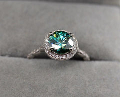 2.5 Carat Green Round Cut Diamond Engagement Ring for Women, Christmas Gifts, Wedding Ring, Halo Ring