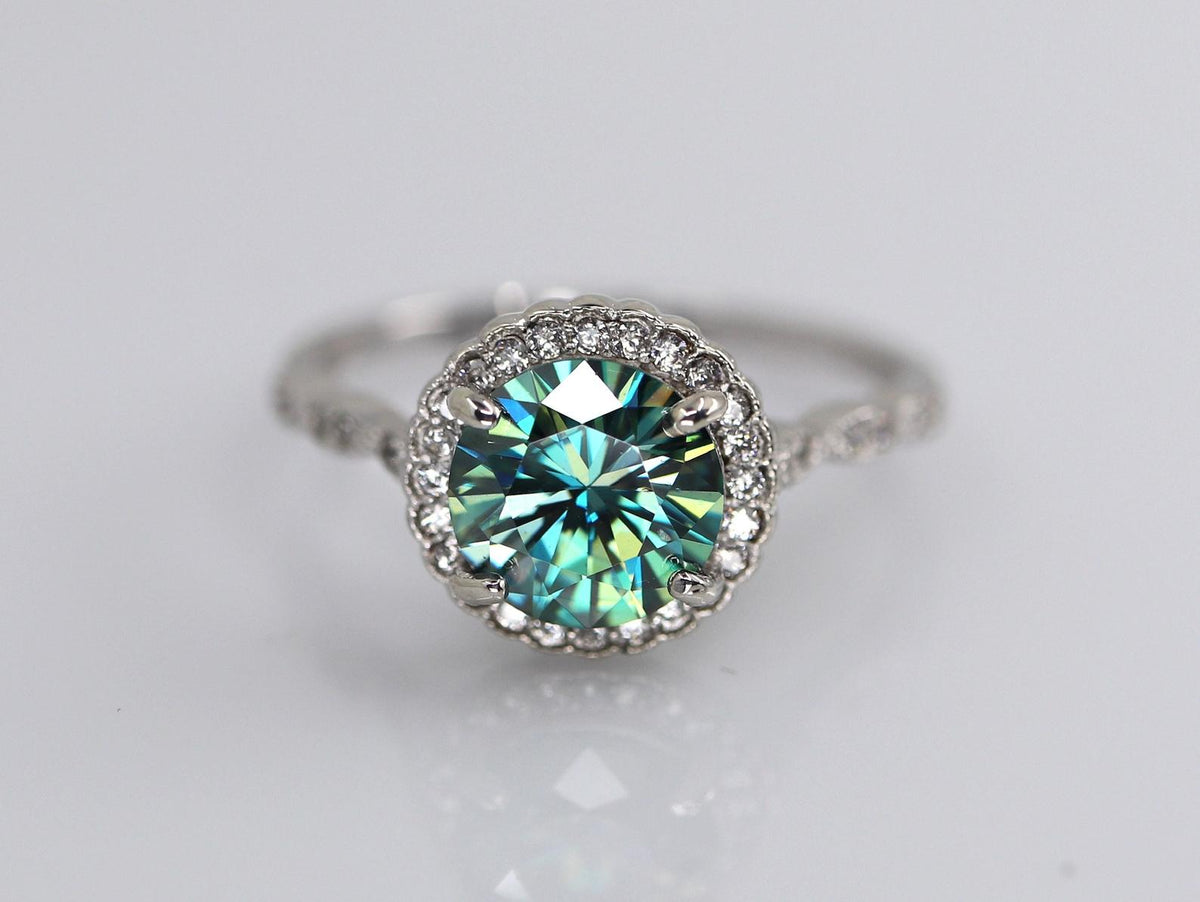 2.5 Carat Green Round Cut Diamond Engagement Ring for Women, Christmas Gifts, Wedding Ring, Halo Ring