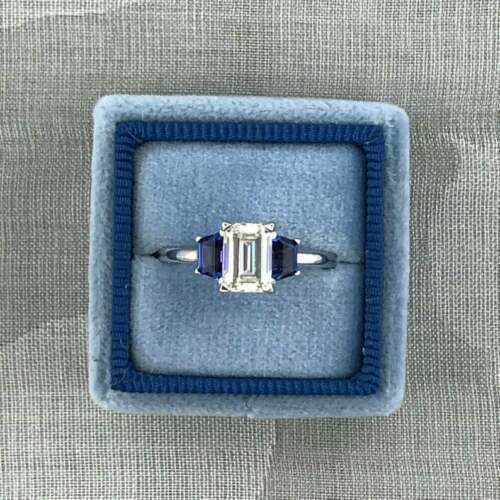 2.5 Carat Emerald Cut Diamond Engagement Ring for Women, Three Stone Ring, Wedding Ring