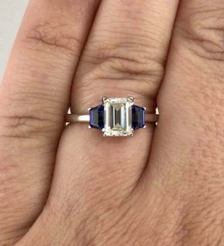 2.5 Carat Emerald Cut Diamond Engagement Ring for Women, Three Stone Ring, Wedding Ring