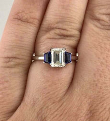 2.5 Carat Emerald Cut Diamond Engagement Ring for Women, Three Stone Ring, Wedding Ring
