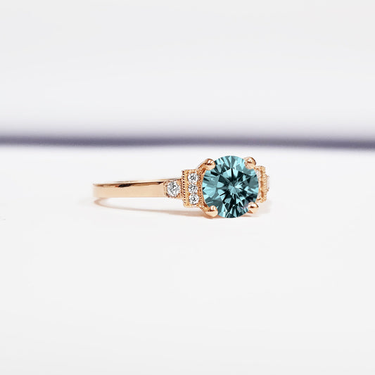 1.5 Carat Blue Round Cut Diamond Engagement Ring For Women, Wedding Ring, Anniversary Gifts For Her