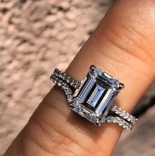 3 Carat Emerald Cut Diamond Engagement Ring for Women, Bridal Set Wedding Ring, Anniversary Gifts For Her