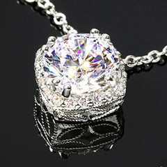 3 CT Cushion Cut Diamond Charm Pendant For Women, Halo Pendant, Wedding Pendant, Christmas Gifts
