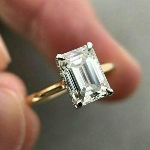 2.5 Carat Emerald Cut Diamond Engagement Ring for Women, Hidden Halo Wedding Ring, Anniversary Gifts