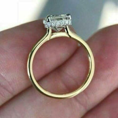 2.5 Carat Emerald Cut Diamond Engagement Ring for Women, Hidden Halo Wedding Ring, Anniversary Gifts
