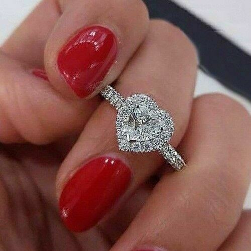 1.5 Carat Heart Cut Diamond Engagement Ring for Women, Halo Engagement Ring, Wedding Ring