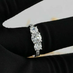 1.5 Carat Round Cut Diamond Engagement Ring for Women, Three Stone Ring, Wedding Ring, Christmas Gifts