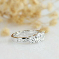 1.5 Carat Round Cut Diamond Engagement Ring for Women, Three Stone Ring, Wedding Ring, Christmas Gifts