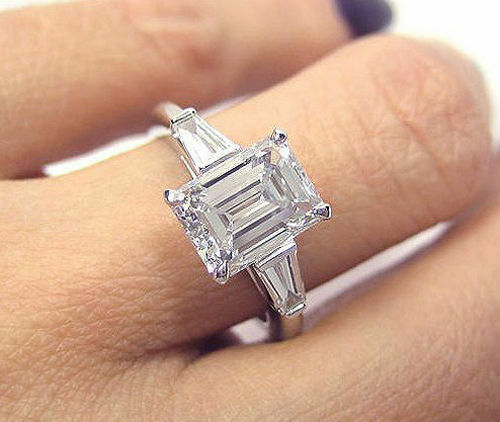 2.5 Carat Emerald Cut Diamond Engagement Ring for Women, Wedding Ring, Three Stone Ring