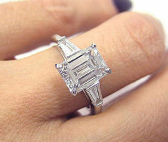 2.5 Carat Emerald Cut Diamond Engagement Ring for Women, Wedding Ring, Three Stone Ring