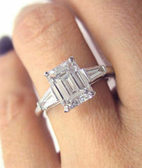 2.5 Carat Emerald Cut Diamond Engagement Ring for Women, Wedding Ring, Three Stone Ring