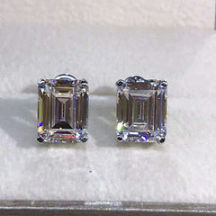 4 TCW Emerald Cut Diamond Stud Earrings For Women, Engagement Earrings, Christmas Gifts, Push Back Earrings