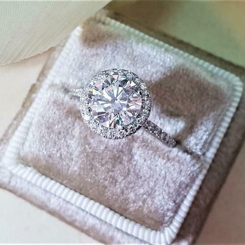 2 Carat Round Cut Diamond Wedding Ring, Halo Engagement Ring For Women, Christmas Gifts