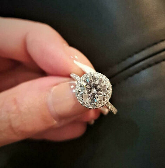 2 Carat Round Cut Diamond Wedding Ring, Halo Engagement Ring For Women, Christmas Gifts