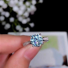 2.5 Carat Blue Round Cut Diamond Engagement Ring for Women, Wedding Ring, Christmas Gifts