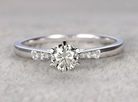 1 Carat Round Cut Diamond Engagement Ring for Women, Solitaire Accents Wedding Ring, Anniversary Gifts