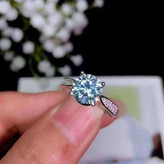 2.5 Carat Blue Round Cut Diamond Engagement Ring for Women, Wedding Ring, Christmas Gifts