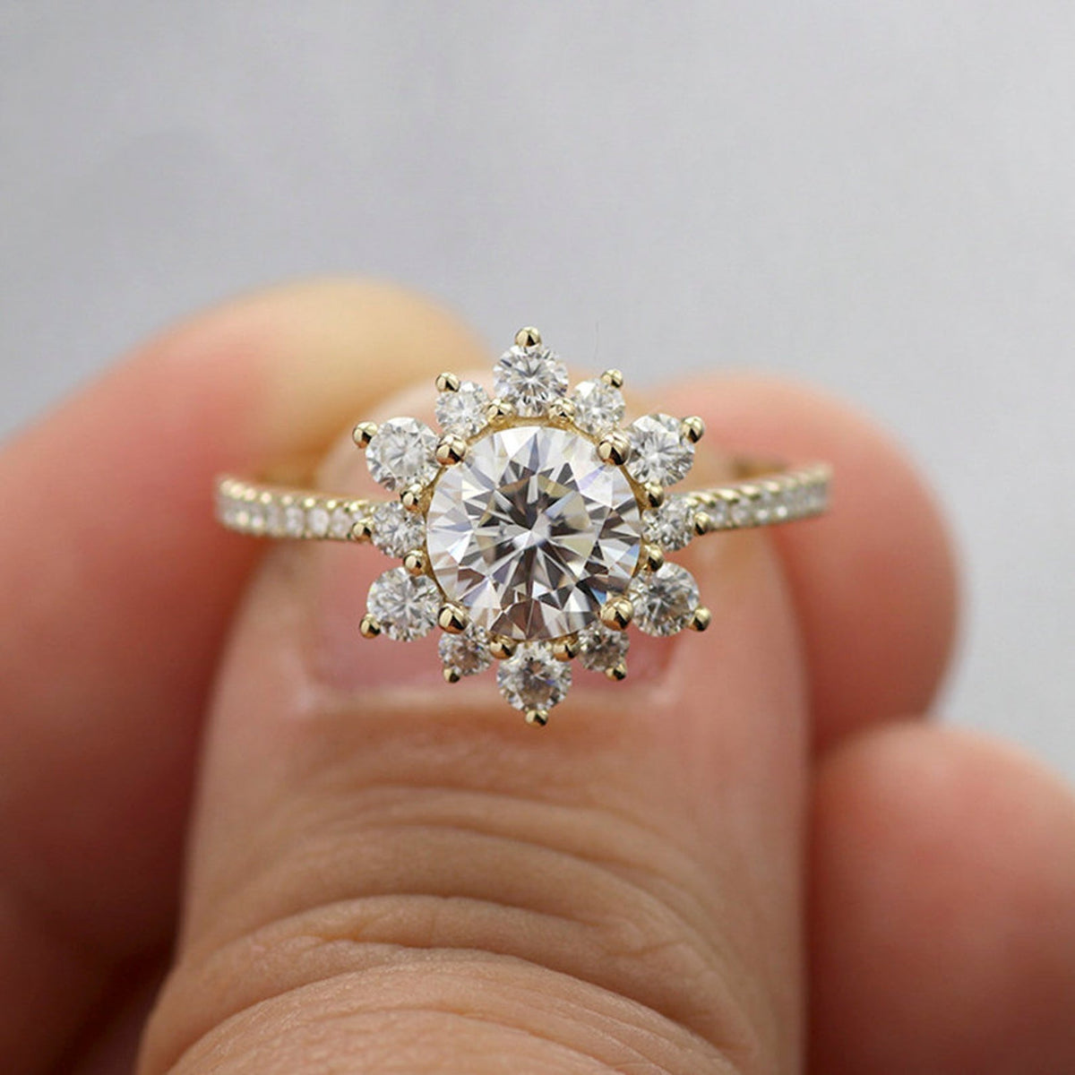 1 Carat Round Cut Diamond Engagement Ring For Women, Halo Ring Set, Wedding Ring