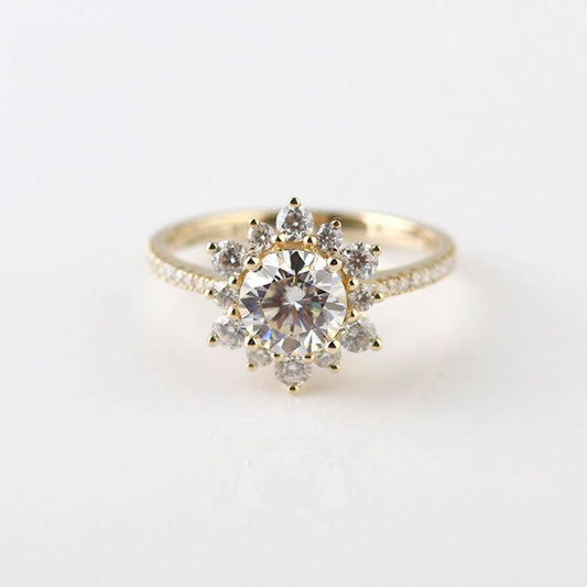 1 Carat Round Cut Diamond Engagement Ring For Women, Halo Ring Set, Wedding Ring