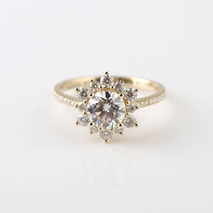 1 Carat Round Cut Diamond Engagement Ring For Women, Halo Ring Set, Wedding Ring