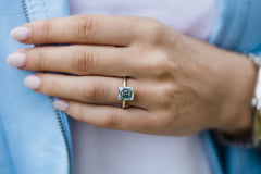 4 Carat Blue Asscher Cut Diamond Engagement Ring for Women, Wedding Ring, Christmas Gifts (Copy)