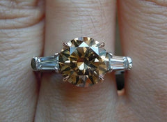 3.5 Carat Brown Round Cut Diamond Engagement Ring for Women, Three Stone Ring, Wedding Ring